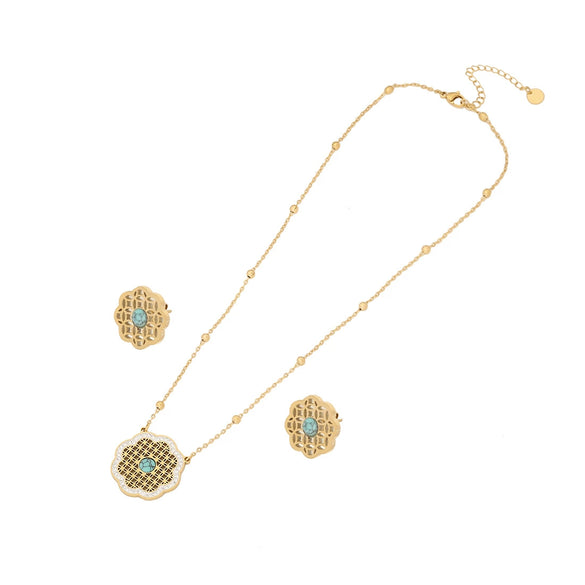 Wholesale Retro Stainless Steel Oil Dropping Eyes Palm Necklace Set With Electroplating Treatment