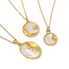 Wholesale Retro Stainless Steel Oval Shell Sun Moon Pendant Necklace With 18K Gold Plated Electroplating