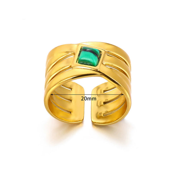 Wholesale Retro Stainless Steel Ring Electroplated With Gold Inlaid With Natural Stone Geometric Style Women's Jewelry