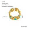 Wholesale Retro Stainless Steel Ring Electroplated With 18K Gold Inlaid With Peacock Geometric Style Unisex Jewelry