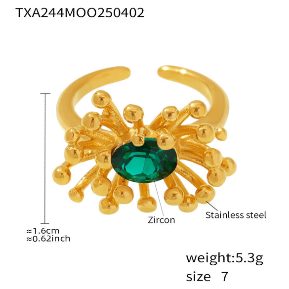 Wholesale Retro Stainless Steel Zircon Stamens Ring And Earrings Set With Electroplating
