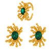 Wholesale Retro Stainless Steel Zircon Stamens Ring And Earrings Set With Electroplating