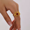 Wholesale Retro Stainless Steel Zircon Stamens Ring And Earrings Set With Electroplating