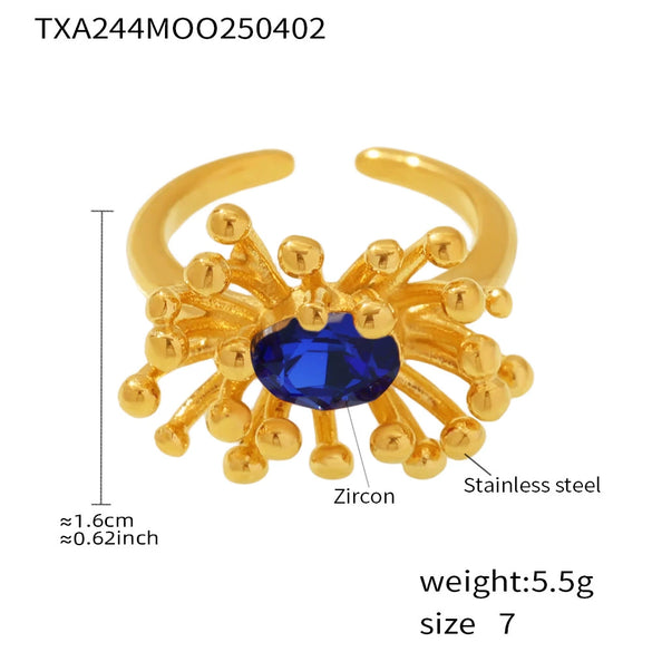 Wholesale Retro Stainless Steel Zircon Stamens Ring And Earrings Set With Electroplating
