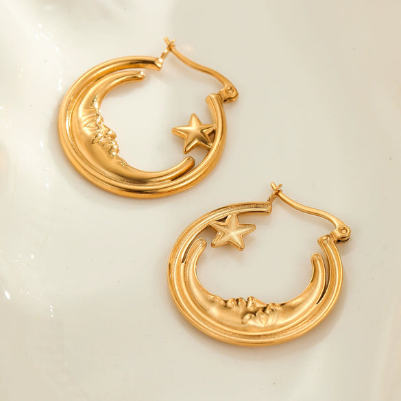 Wholesale Retro Star Geometric Stainless Steel Electroplated Hollow Earrings For Women