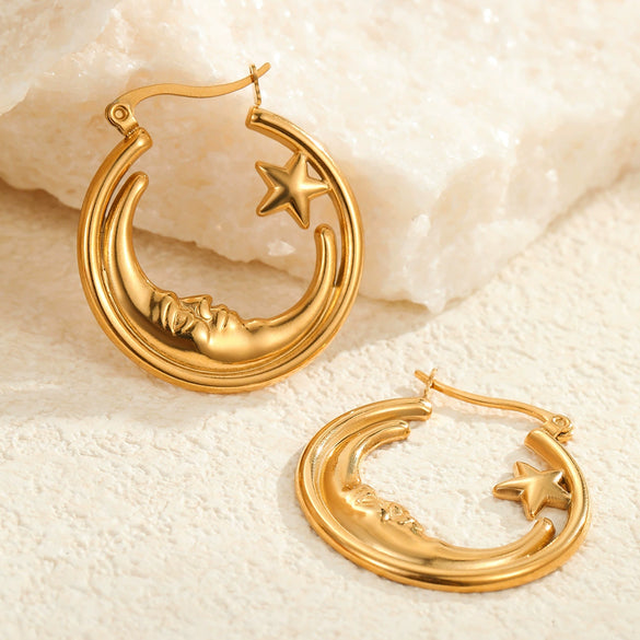 Wholesale Retro Star Geometric Stainless Steel Electroplated Hollow Earrings For Women