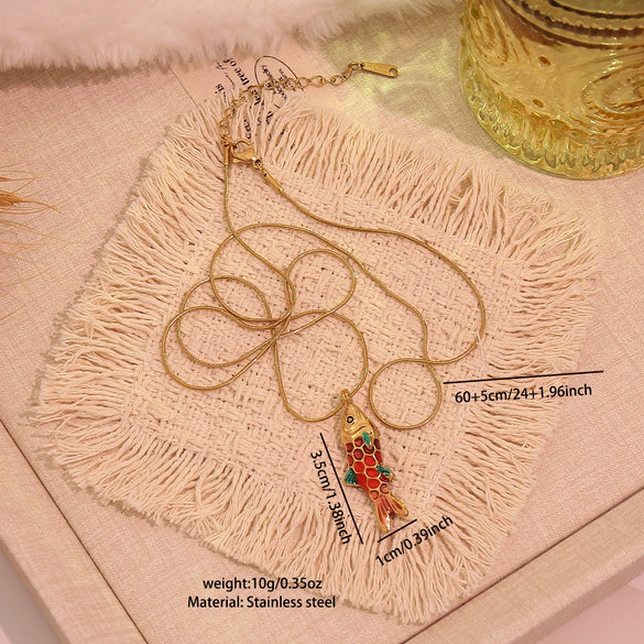 Wholesale Retro Stereo Koi Animal Zodiac Pattern Stainless Steel Pendant Necklace Accessories