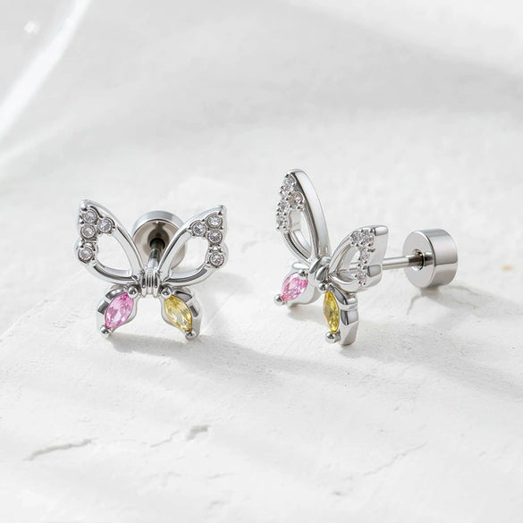 Wholesale Retro Style Butterfly Shaped Micropaved Zircon Titanium Steel Piercing Jewelry For Women
