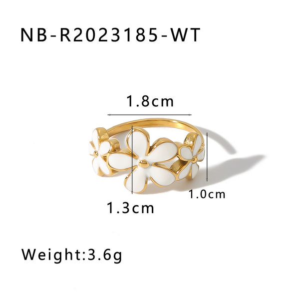 Wholesale Retro Style Color Oil Drop Daisy Ring Stainless Steel 18K Furnace Vacuum Plated