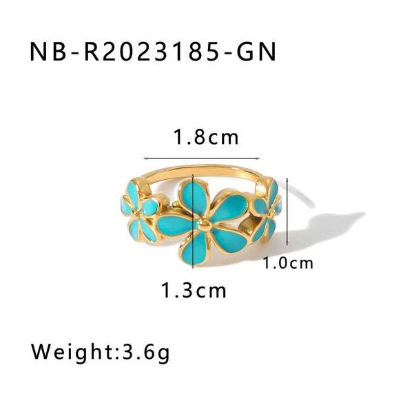 Wholesale Retro Style Color Oil Drop Daisy Ring Stainless Steel 18K Furnace Vacuum Plated