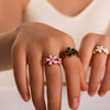 Wholesale Retro Style Color Oil Drop Daisy Ring Stainless Steel 18K Furnace Vacuum Plated