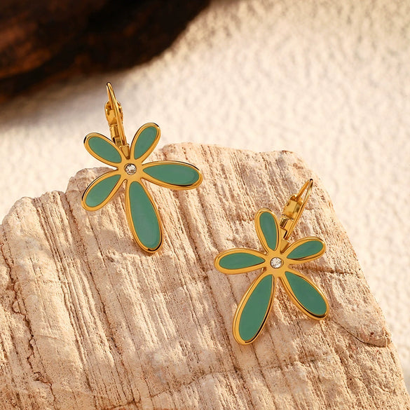 Wholesale Retro Style Flower Shape Dripping Oil Stainless Steel Petal Earrings For Women