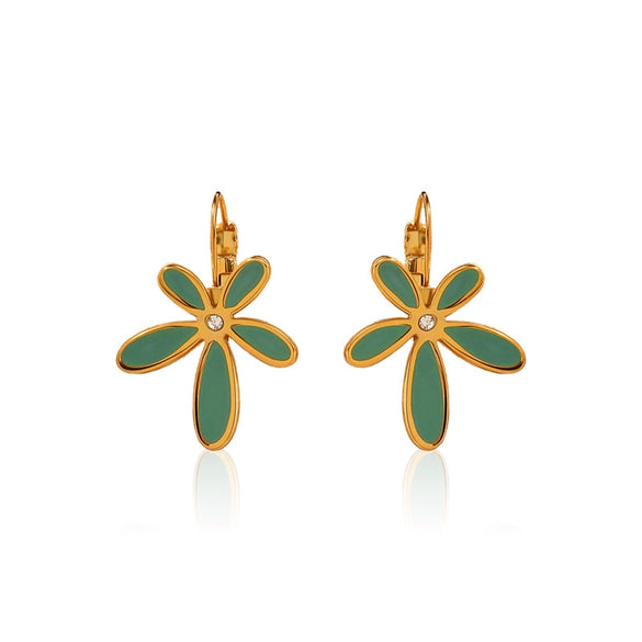 Wholesale Retro Style Flower Shape Dripping Oil Stainless Steel Petal Earrings For Women
