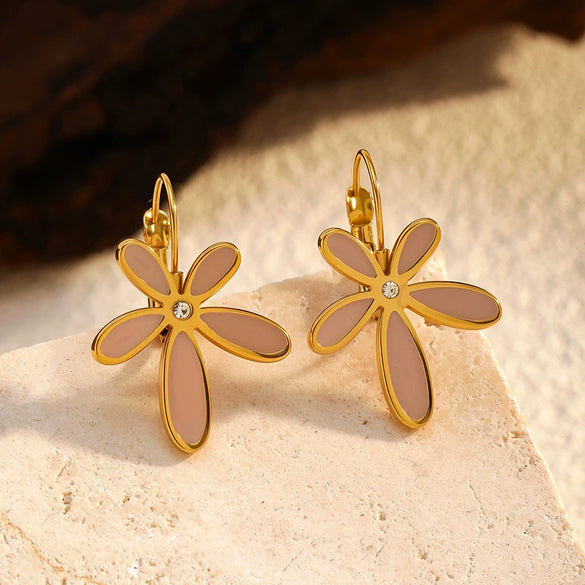 Wholesale Retro Style Flower Shape Dripping Oil Stainless Steel Petal Earrings For Women