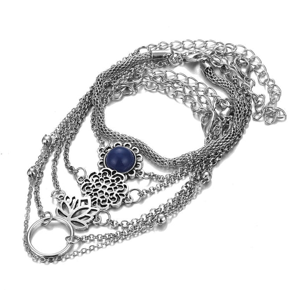 Wholesale Retro Style Geometric Alloy Bracelet Set With Electroplating Processing