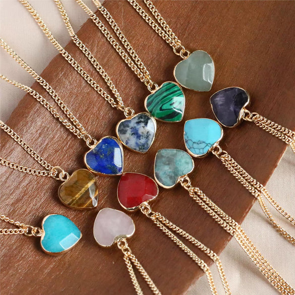 Wholesale Retro Style Geometric Natural Stone And Copper Electroplated Ochain Pendant Necklace For Unisex