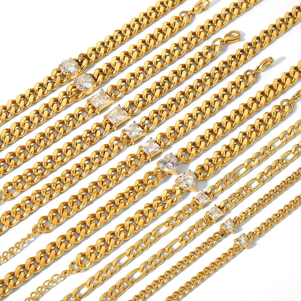 Wholesale Retro Style Stainless Steel And Titanium Steel Necklace And Bracelet With White Stone Inlay Geometric And Heart Pattern Zircon Treatment Snake Bone Chain Unisex