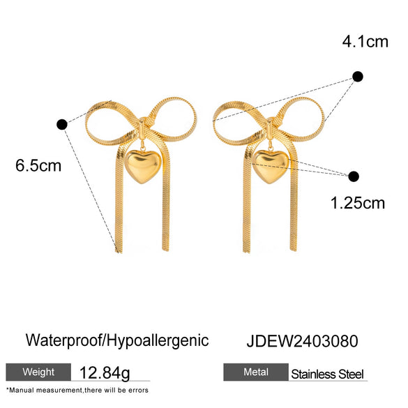 Wholesale Retro Style Stainless Steel Bow Love Earrings