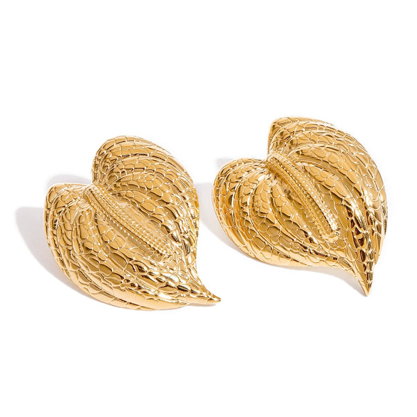Wholesale Retro Style Stainless Steel Hammered Leaf Earrings For Women