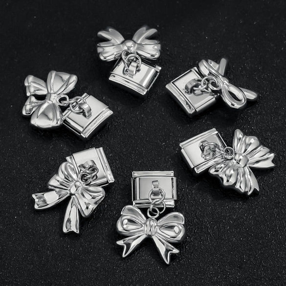 Wholesale Retro Style Stainless Steel Italian Module Bow Diy Spliced Bracelet With Electroplating Treatment