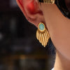 Wholesale Retro Style Stainless Steel Leaf Earrings With Blue Stone