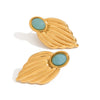 Wholesale Retro Style Stainless Steel Leaf Earrings With Blue Stone