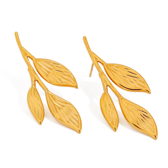 Wholesale Retro Style Stainless Steel Leaf Earrings