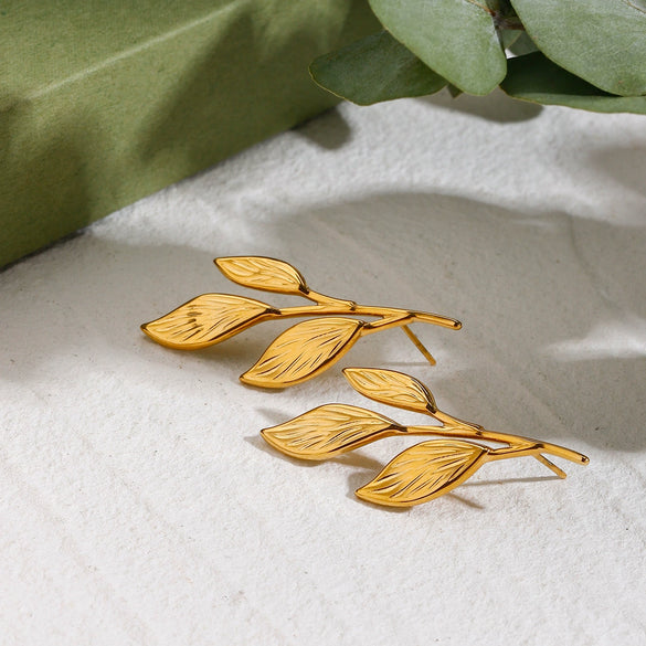 Wholesale Retro Style Stainless Steel Leaf Earrings