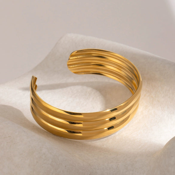 Wholesale Retro Style Stainless Steel Three Layer Tube Smooth Opening Electroplated Bracelet Jewelry
