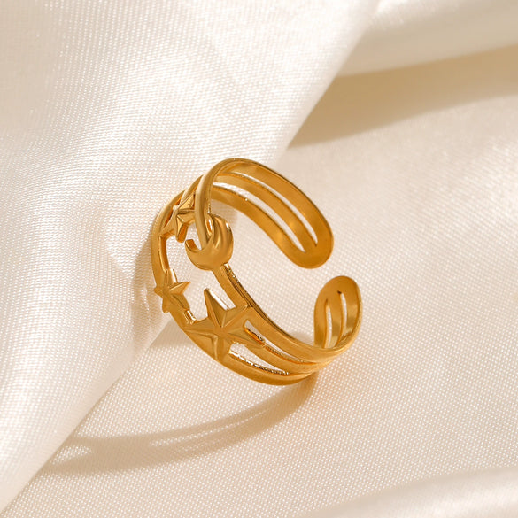 Wholesale Retro Style Star Stainless Steel Electroplated Ring For Women