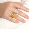 Wholesale Retro Style 316L Stainless Steel Gold Plated Open Ring With Dropshaped Zircon And Geometric Pattern For Women