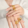 Wholesale Retro Style 316L Stainless Steel Gold Plated Open Ring With Dropshaped Zircon And Geometric Pattern For Women