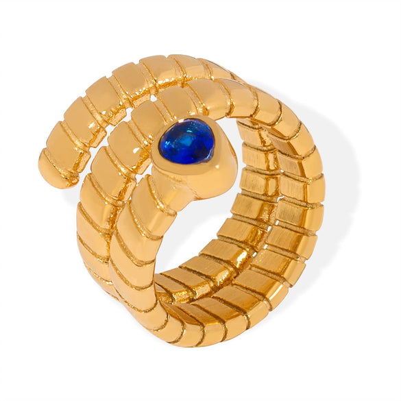 Wholesale Retro Style 316L Stainless Steel Gold Plated Open Ring With Dropshaped Zircon And Geometric Pattern For Women