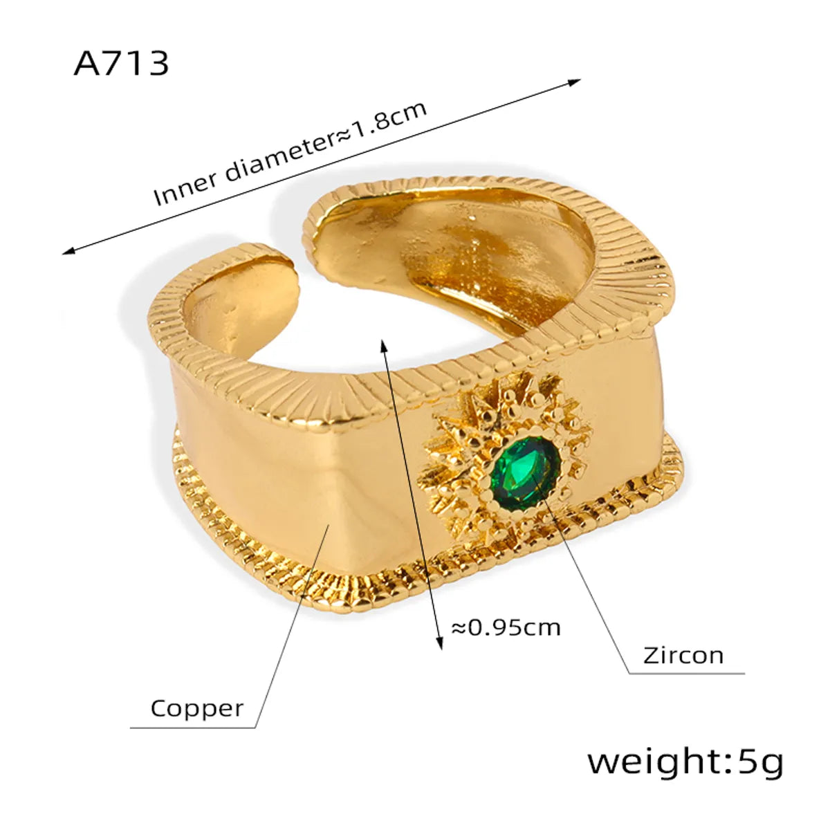 Wholesale Retro Sun Copper Plating Inlay Carving Zircon Open Rings