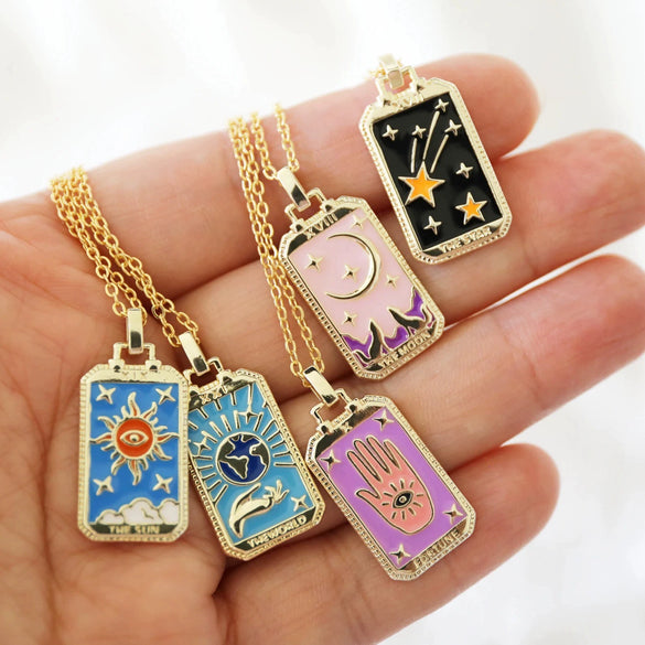 Wholesale Retro Tarot Square Copper Goldplated Geometric Necklace For Women