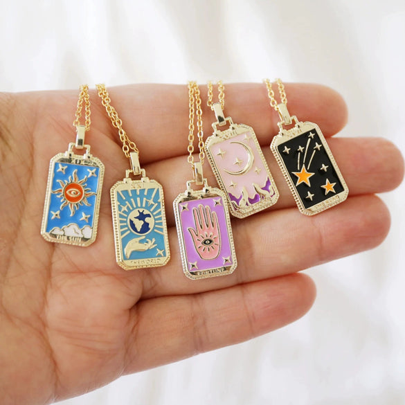 Wholesale Retro Tarot Square Copper Goldplated Geometric Necklace For Women