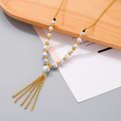 Wholesale Retro Tassel Titanium Steel Agate Earrings Necklace