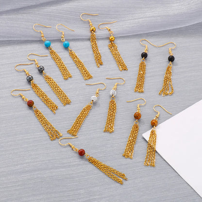 Wholesale Retro Tassel Titanium Steel Agate Earrings Necklace