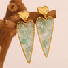 Wholesale Retro Temperament Heart Shape Stainless Steel 18K Gold Plated Women's Earrings With Green Gravel