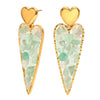 Wholesale Retro Temperament Heart Shape Stainless Steel 18K Gold Plated Women's Earrings With Green Gravel