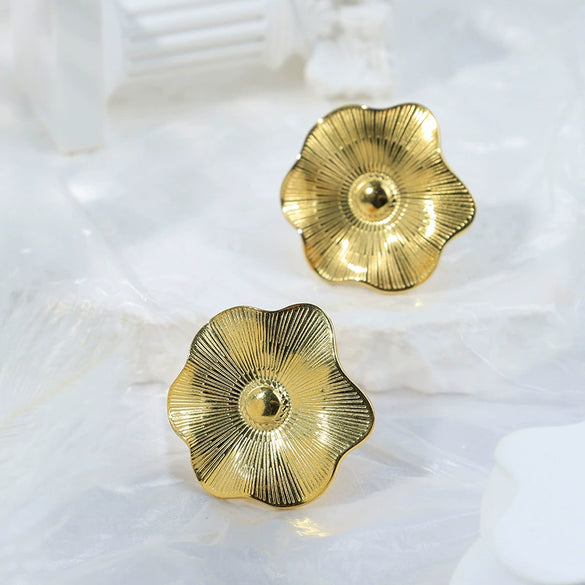 Wholesale Retro Texture Fashion Unisex Stainless Steel Lotus Leaf Flower Opening Ring With Electroplating