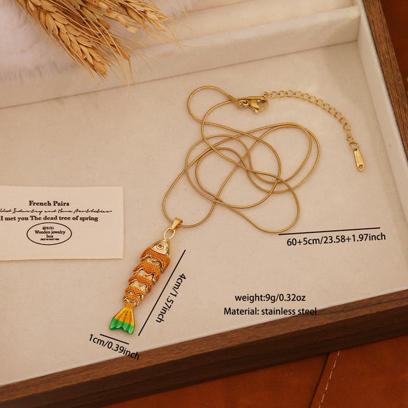 Wholesale Retro Threedimensional Koi Pendant Necklace Made Of Stainless Steel For Jewelry Accessories