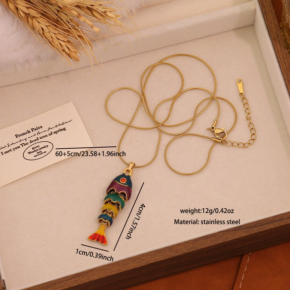 Wholesale Retro Threedimensional Koi Pendant Necklace Made Of Stainless Steel For Jewelry Accessories