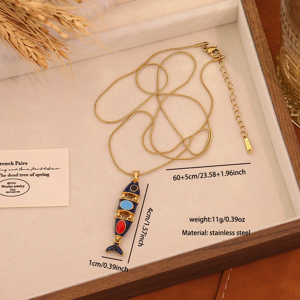Wholesale Retro Threedimensional Koi Pendant Necklace Made Of Stainless Steel For Jewelry Accessories