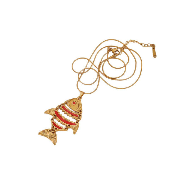 Wholesale Retro Threedimensional Koi Pendant Necklace Made Of Stainless Steel For Jewelry Accessories
