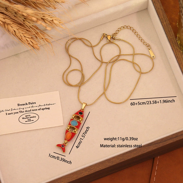 Wholesale Retro Threedimensional Koi Pendant Necklace Made Of Stainless Steel For Jewelry Accessories
