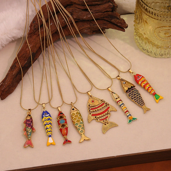 Wholesale Retro Threedimensional Koi Pendant Necklace Made Of Stainless Steel For Jewelry Accessories