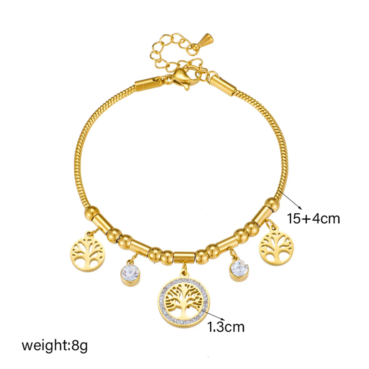 Retro Tree Titanium Steel Plating Inlay Artificial Diamond 18k Gold Plated Bracelets