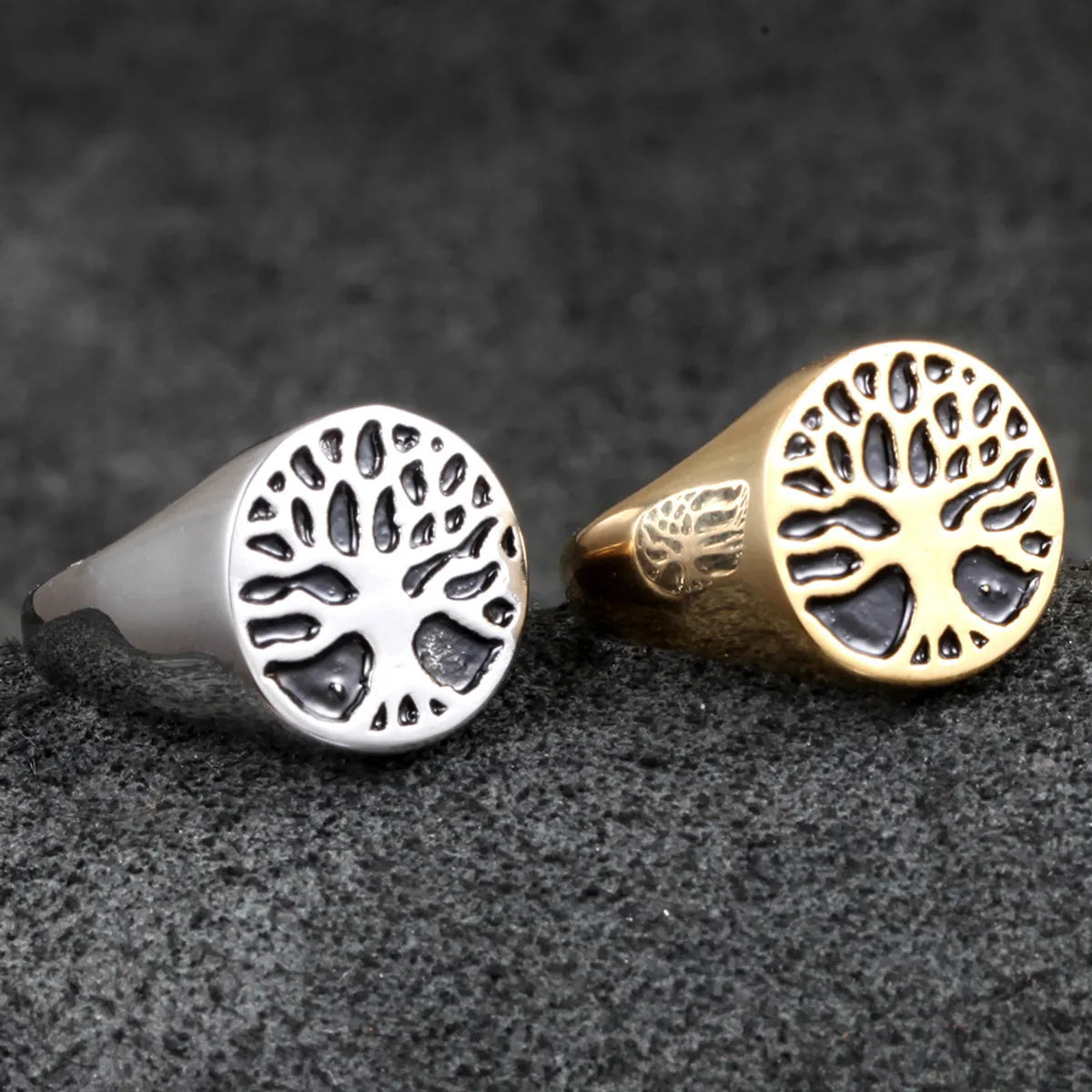 Retro Tree Titanium Steel None 18K Gold Plated Men'S Rings