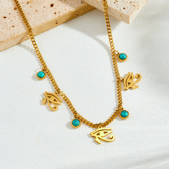 Wholesale Retro Turquoise Eye Stainless Steel Goldplated Jewelry Set For Women